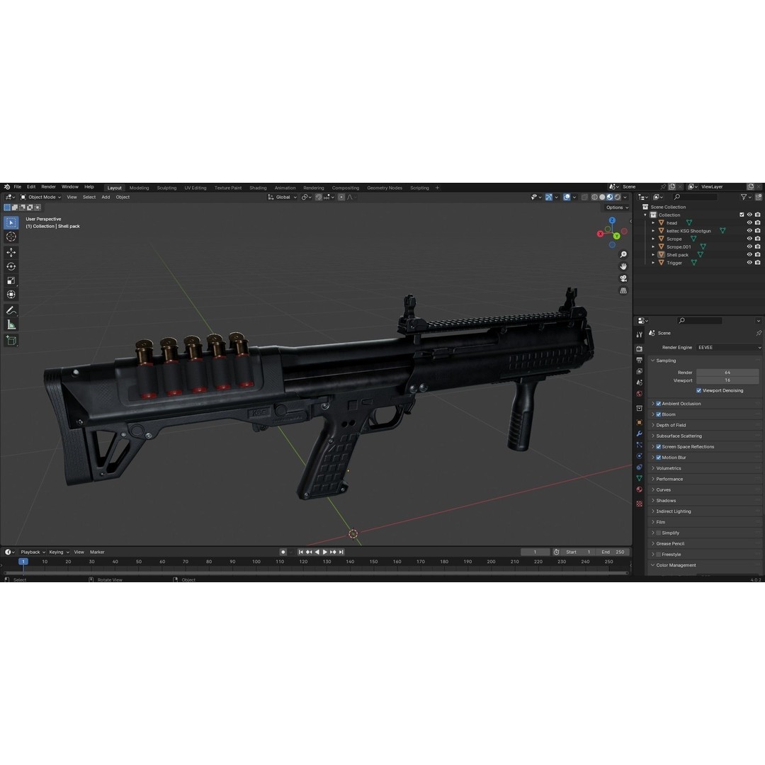 KelTec KSG Shotgun 3D Model – Low Poly Game Ready Asset, FBX - View 26