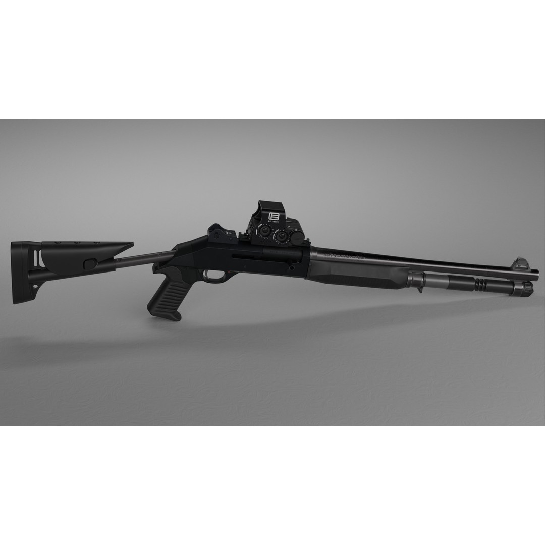 Benelli M4 3D Model – Low Poly Game-Ready Shotgun, FBX, OBJ - View 9