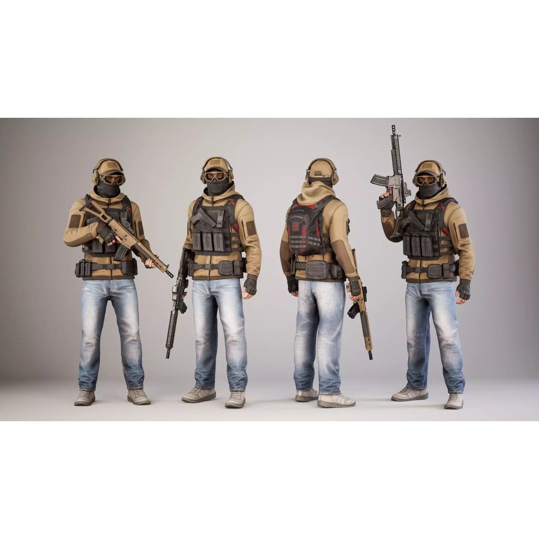 Casual Soldier 3D Model – Low Poly Rigged Character, FBX - View 2