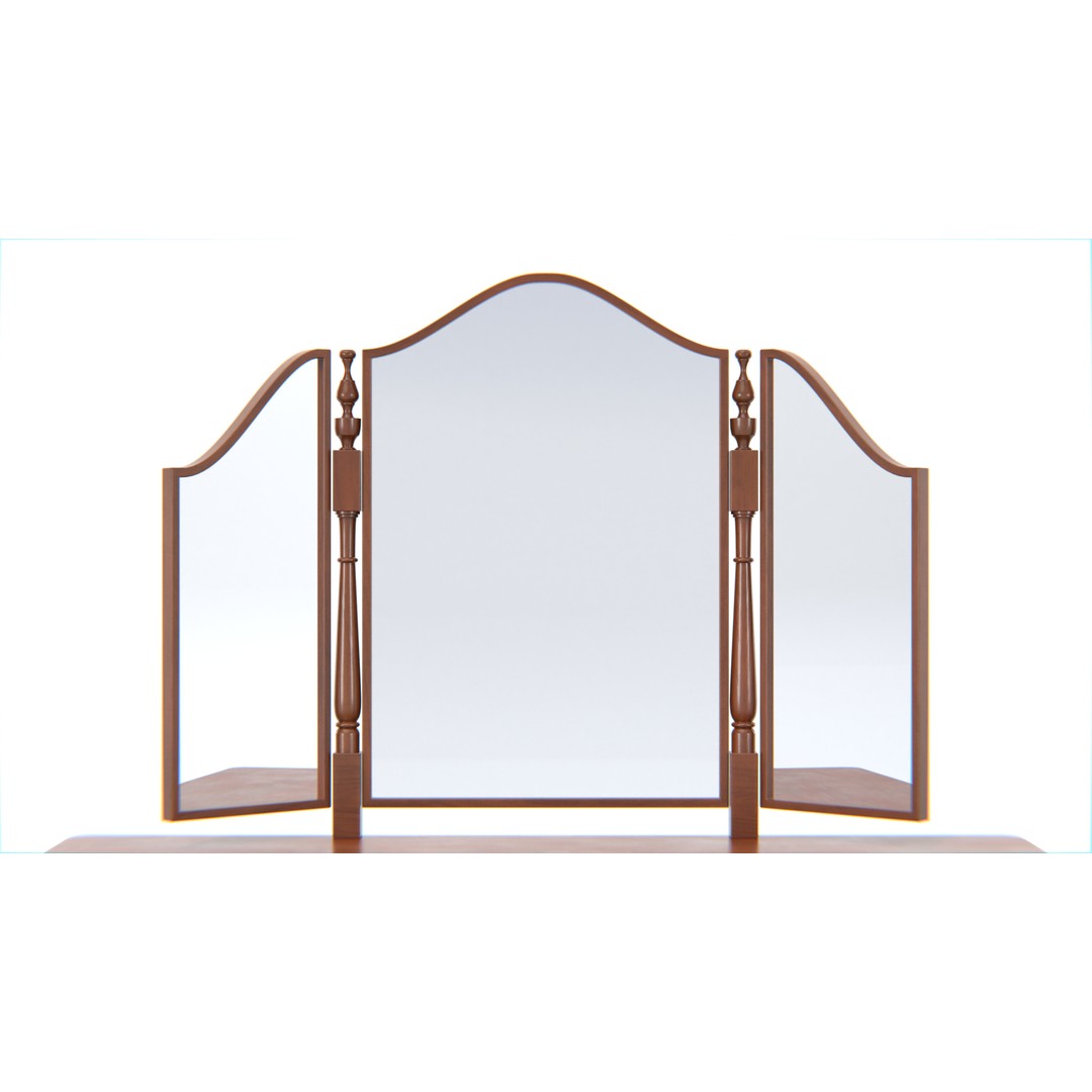 Antique Wooden Vanity Table 3D Model – Low Poly Furniture Set, FBX, PBR - View 10