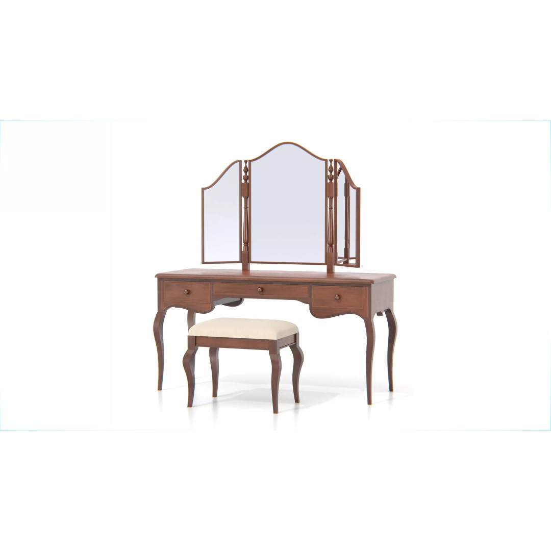 Antique Wooden Vanity Table 3D Model – Low Poly Furniture Set, FBX, PBR - View 2