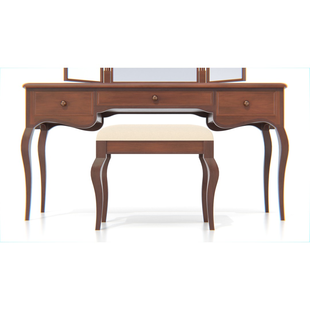 Antique Wooden Vanity Table 3D Model – Low Poly Furniture Set, FBX, PBR - View 9