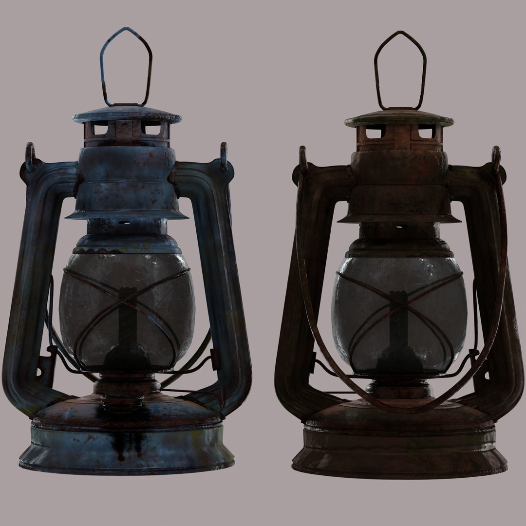 Rusty Oil Storm Lantern 3D Model – Vintage Lamp with PBR Textures, FBX - View 3