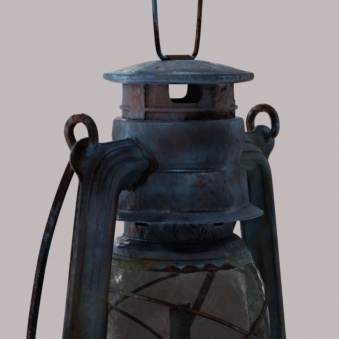 Rusty Oil Storm Lantern 3D Model – Vintage Lamp with PBR Textures, FBX - View 7