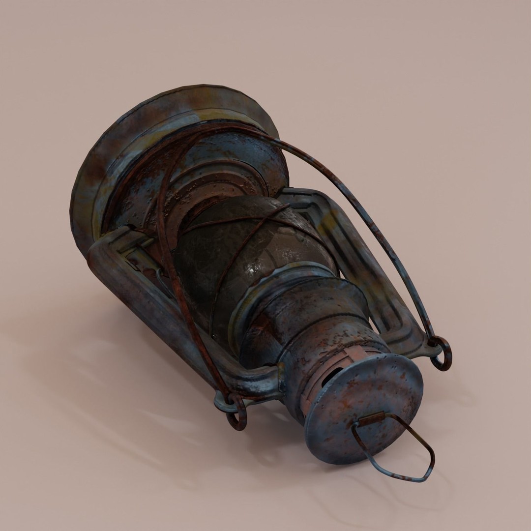 Rusty Oil Storm Lantern 3D Model – Vintage Lamp with PBR Textures, FBX - View 9