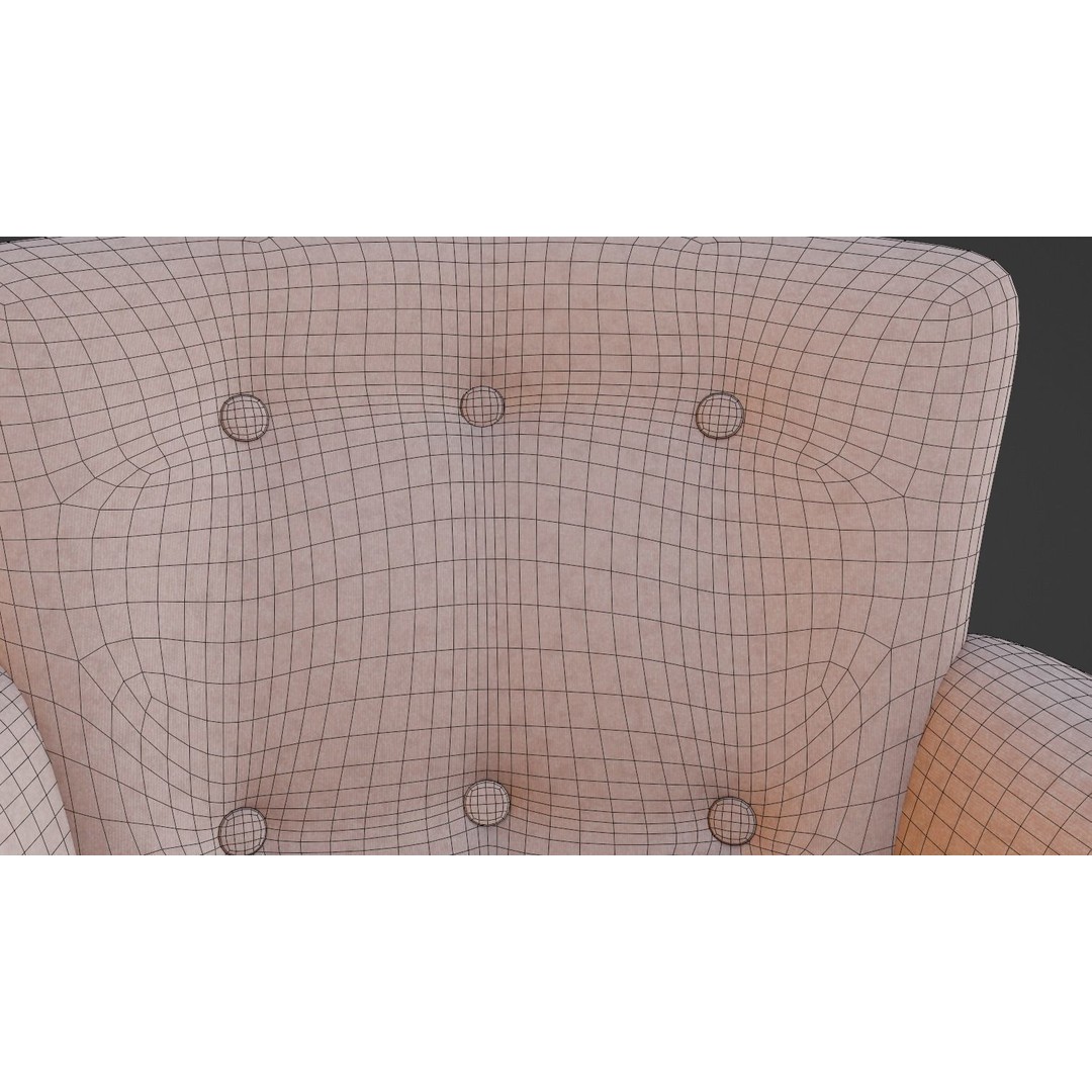Vintage Chair 3D Model – Cream Velvet Upholstery, FBX