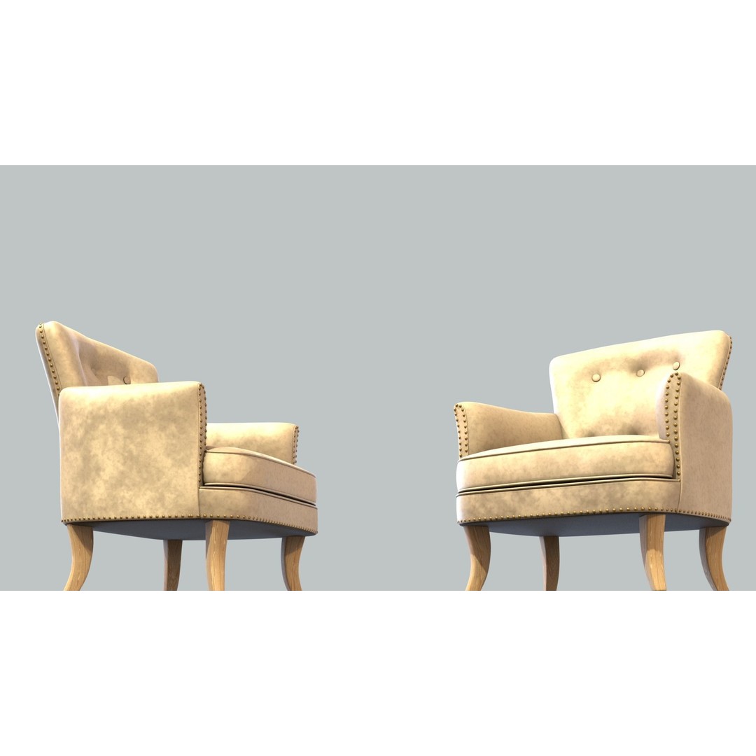 Vintage Chair 3D Model – Cream Velvet Upholstery, FBX - View 4