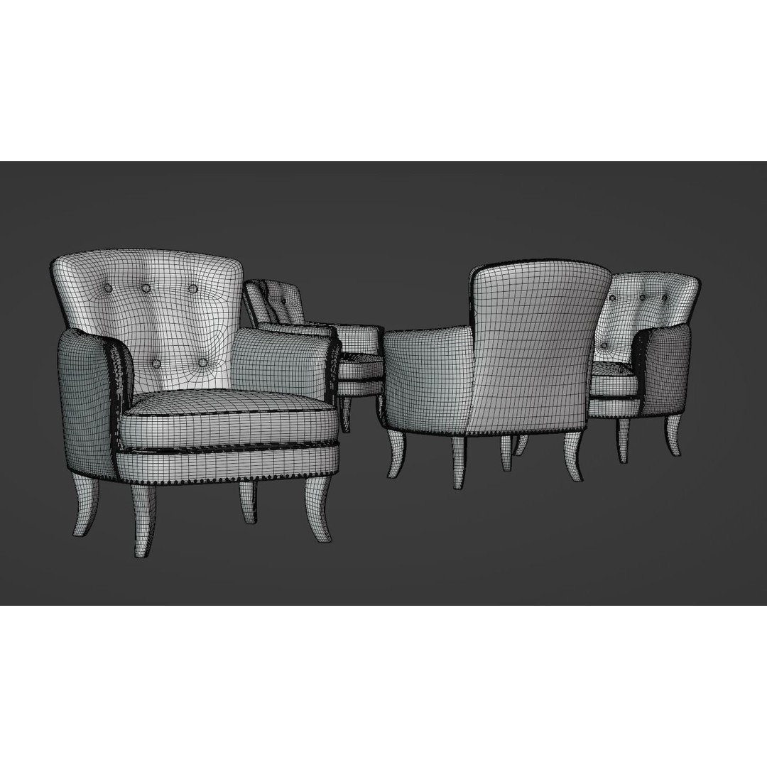 Vintage Chair 3D Model – Cream Velvet Upholstery, FBX - View 7