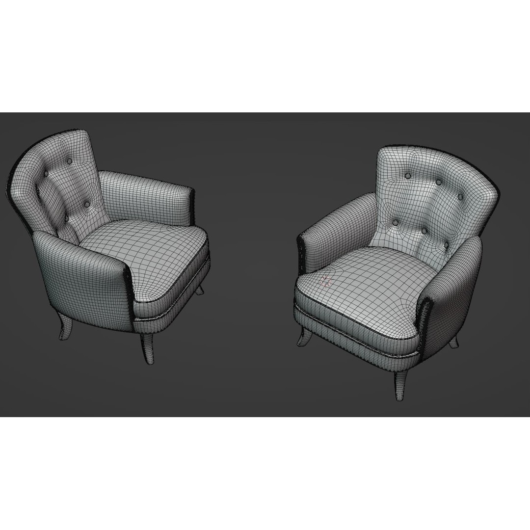 Vintage Chair 3D Model – Cream Velvet Upholstery, FBX - View 8