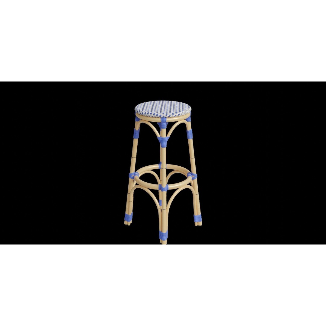 Blue and White Outdoor Stool 3D Model – Low Poly PBR Furniture, Blender - View 10