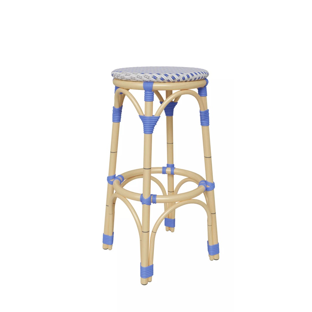 Blue and White Outdoor Stool 3D Model – Low Poly PBR Furniture, Blender - View 2