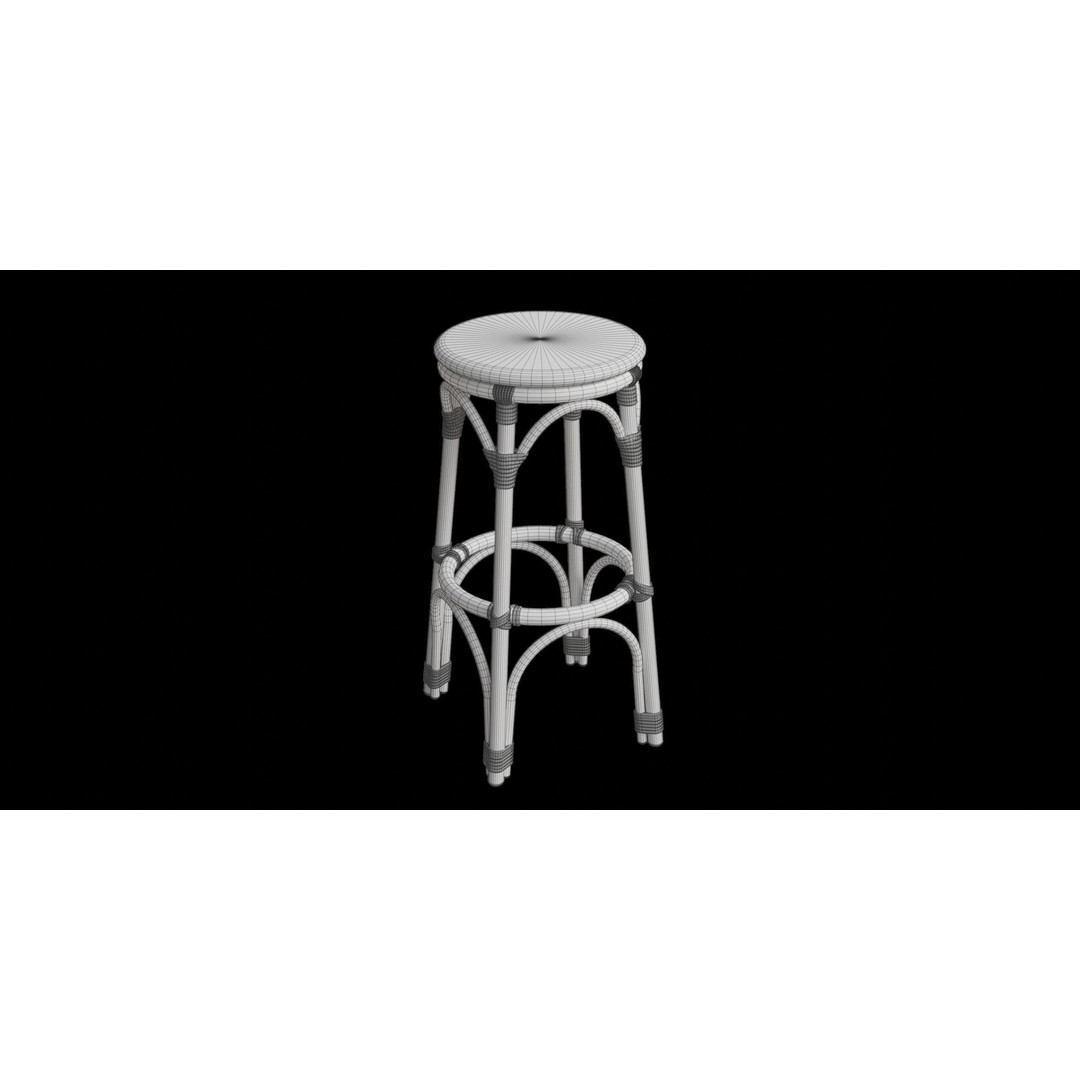 Blue and White Outdoor Stool 3D Model – Low Poly PBR Furniture, Blender - View 3