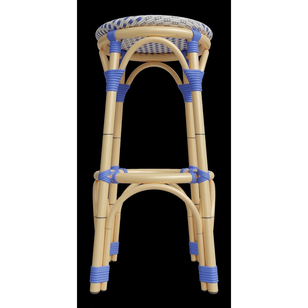 Blue and White Outdoor Stool 3D Model – Low Poly PBR Furniture, Blender - View 5
