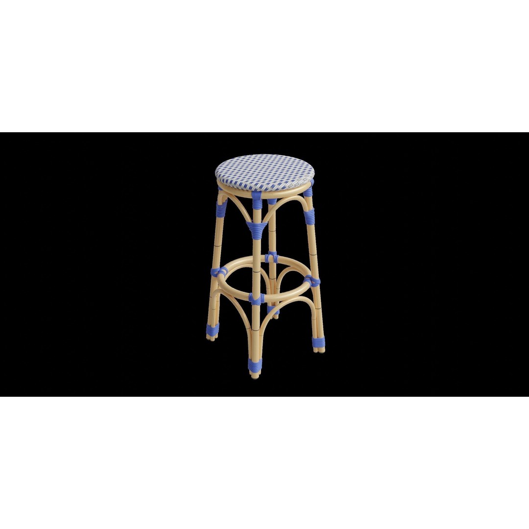 Blue and White Outdoor Stool 3D Model – Low Poly PBR Furniture, Blender - View 6