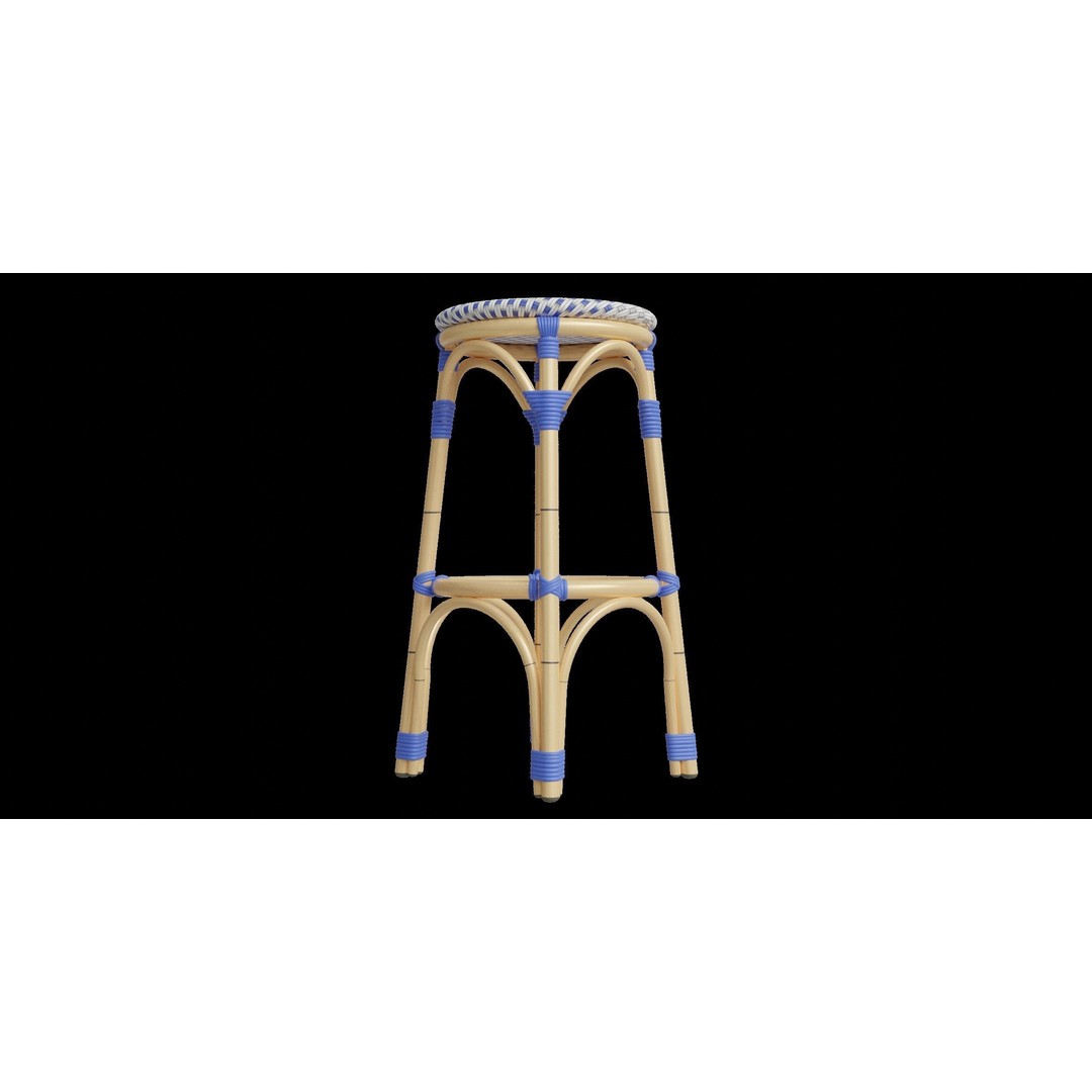 Blue and White Outdoor Stool 3D Model – Low Poly PBR Furniture, Blender - View 8