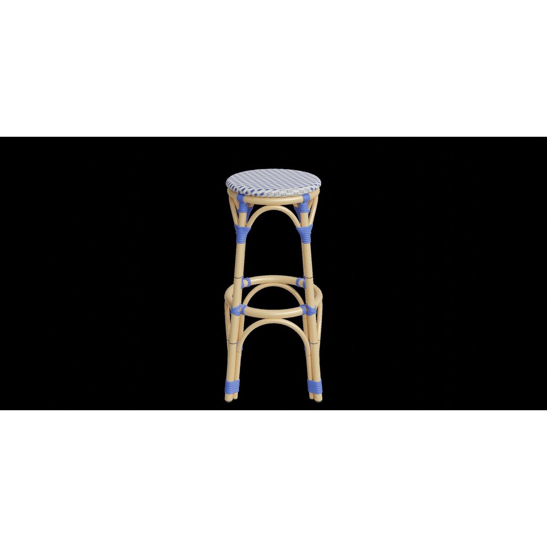 Blue and White Outdoor Stool 3D Model – Low Poly PBR Furniture, Blender - View 9