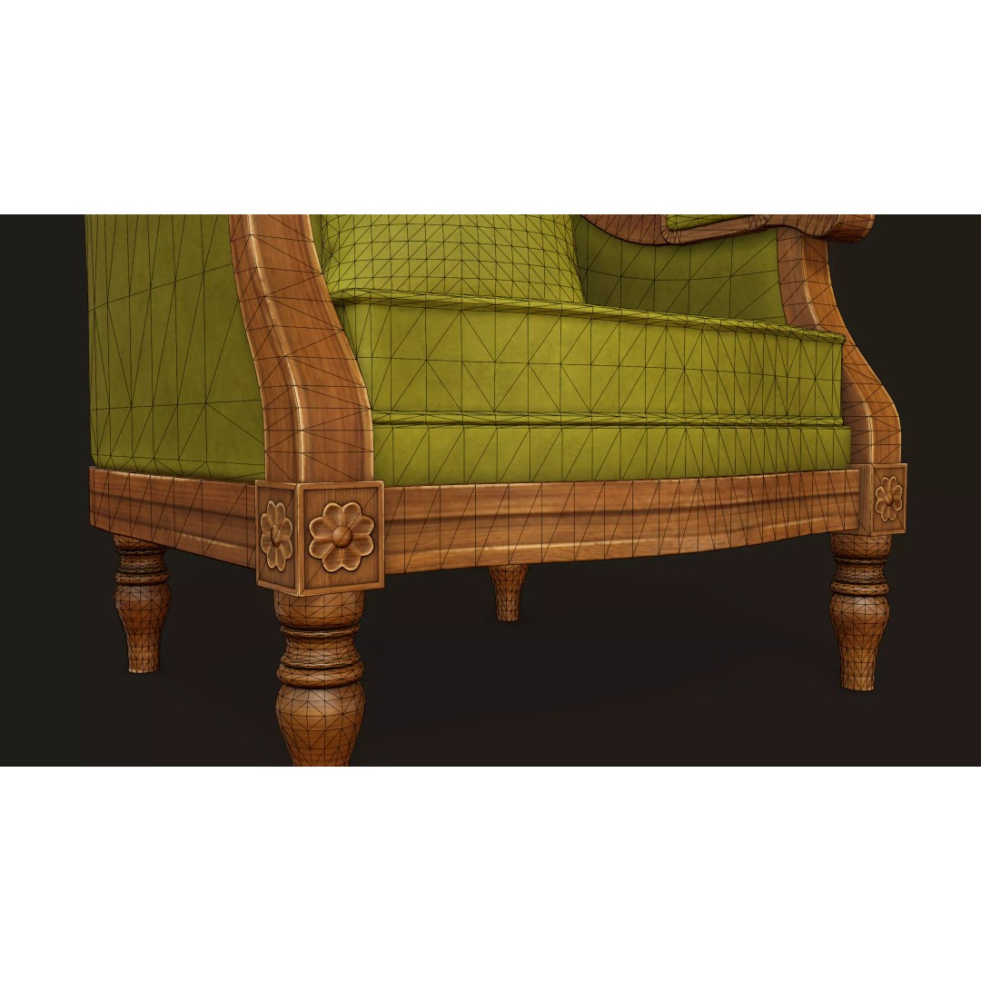 Vintage Armchair 3D Model – Low Poly PBR Game Asset, FBX, OBJ