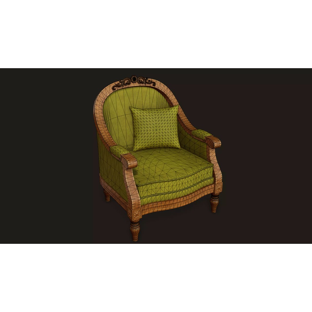 Vintage Armchair 3D Model – Low Poly PBR Game Asset, FBX, OBJ - View 11