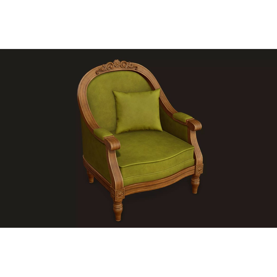 Vintage Armchair 3D Model – Low Poly PBR Game Asset, FBX, OBJ - View 2