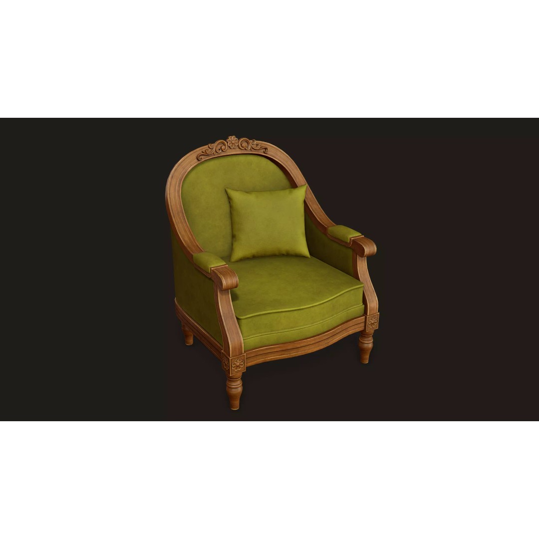Vintage Armchair 3D Model – Low Poly PBR Game Asset, FBX, OBJ - View 3