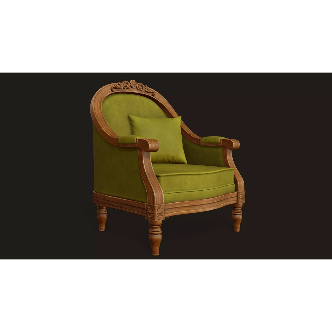 Vintage Armchair 3D Model – Low Poly PBR Game Asset, FBX, OBJ - View 4