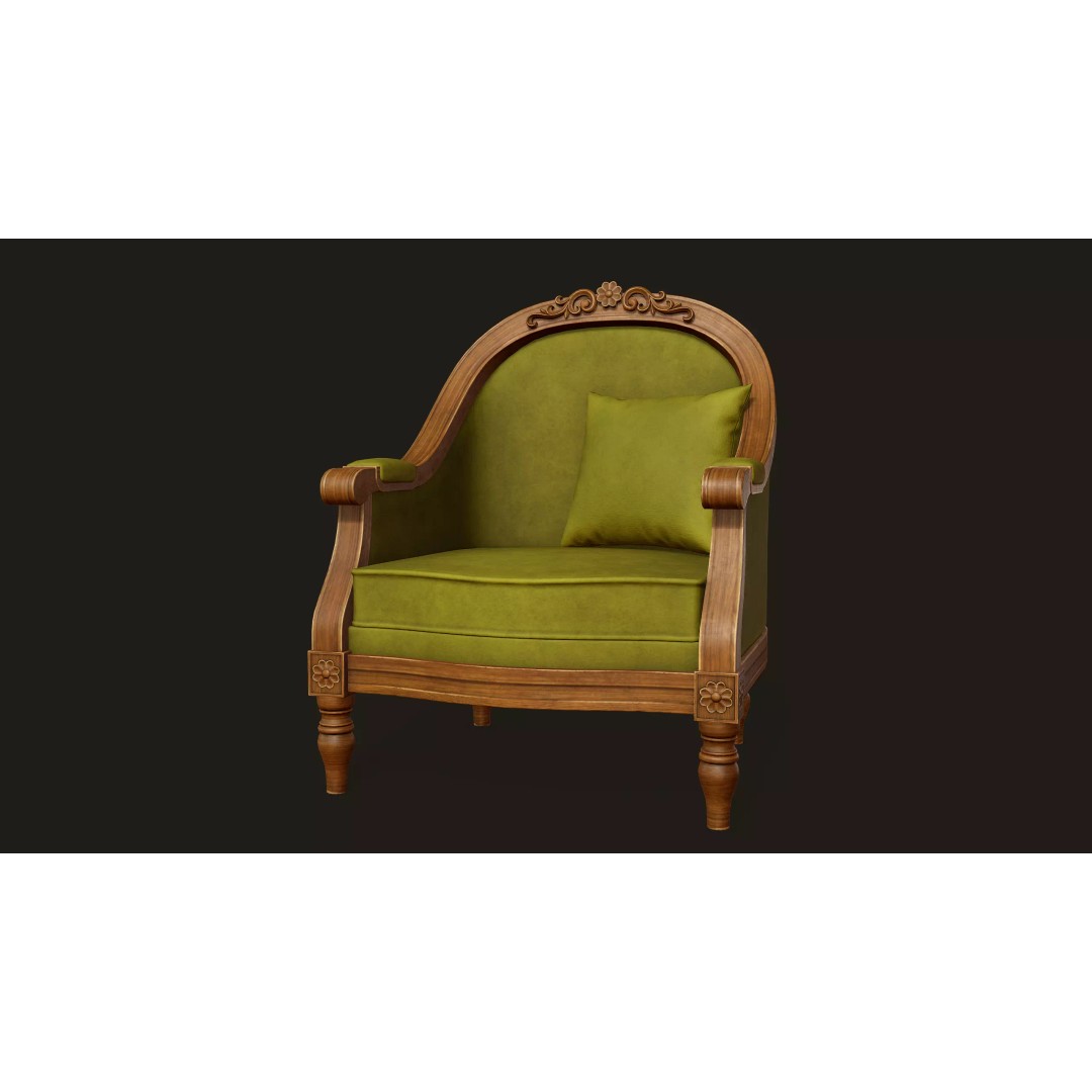 Vintage Armchair 3D Model – Low Poly PBR Game Asset, FBX, OBJ - View 5