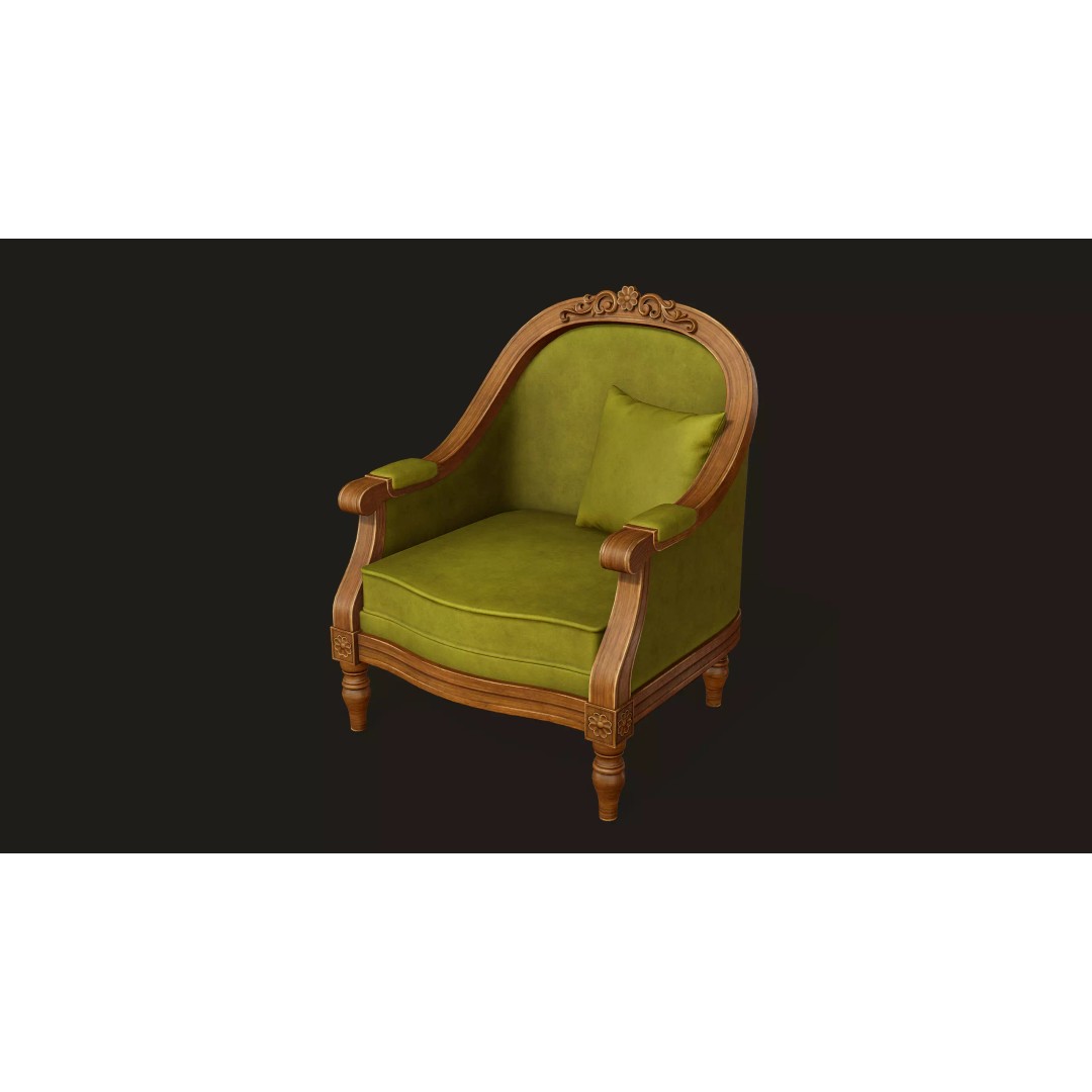 Vintage Armchair 3D Model – Low Poly PBR Game Asset, FBX, OBJ - View 7