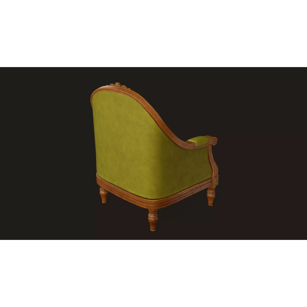 Vintage Armchair 3D Model – Low Poly PBR Game Asset, FBX, OBJ - View 8