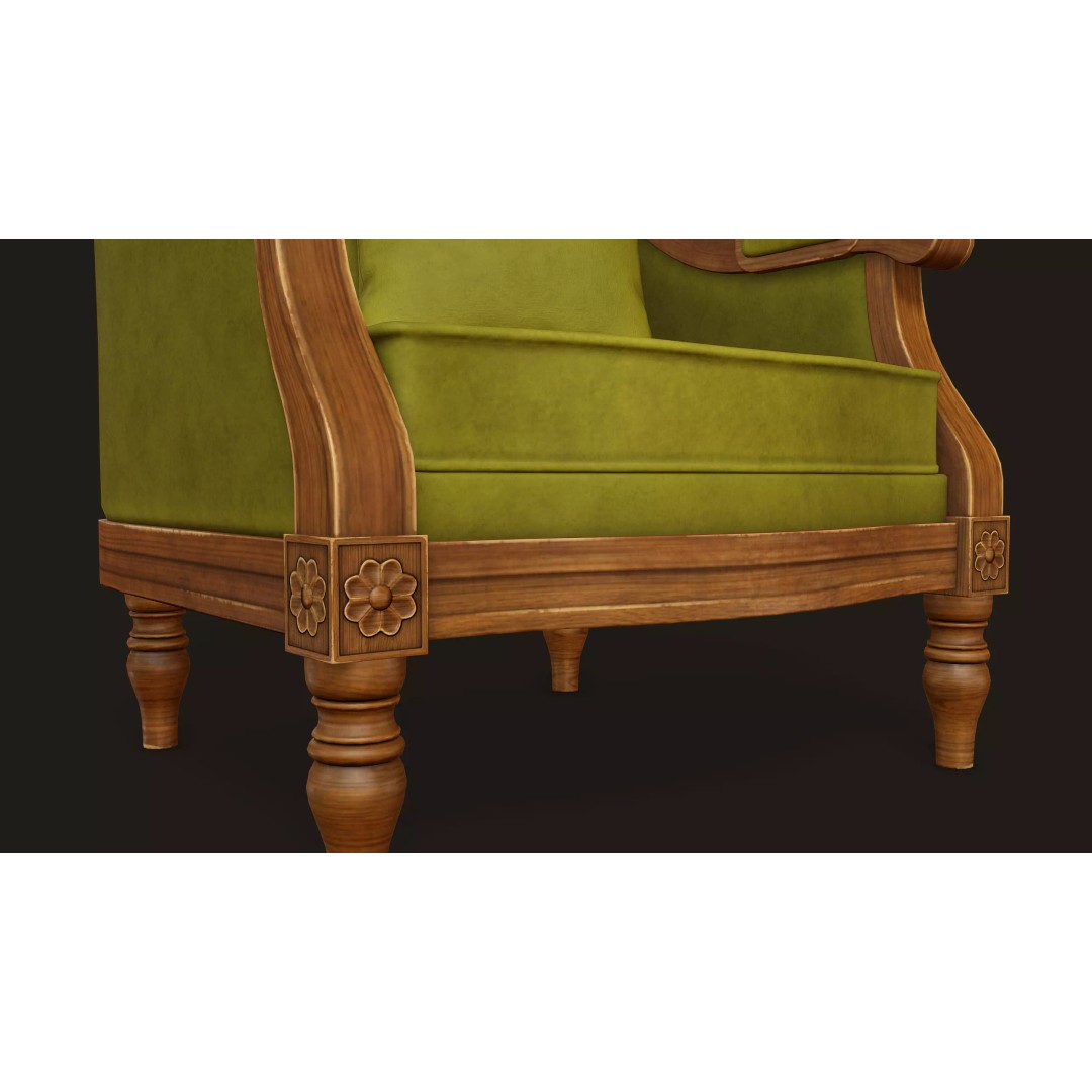 Vintage Armchair 3D Model – Low Poly PBR Game Asset, FBX, OBJ - View 9