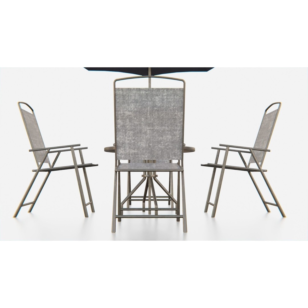 Umbrella Table Patio Chair 3D Model – Low Poly Outdoor Furniture, FBX - View 10