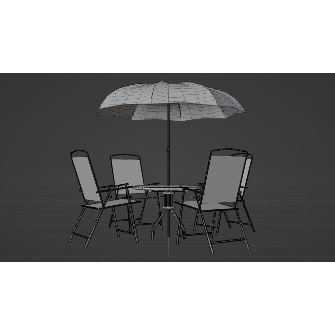 Umbrella Table Patio Chair 3D Model – Low Poly Outdoor Furniture, FBX - View 12