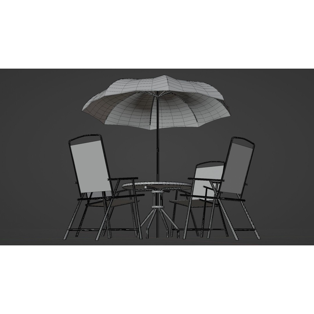 Umbrella Table Patio Chair 3D Model – Low Poly Outdoor Furniture, FBX - View 13