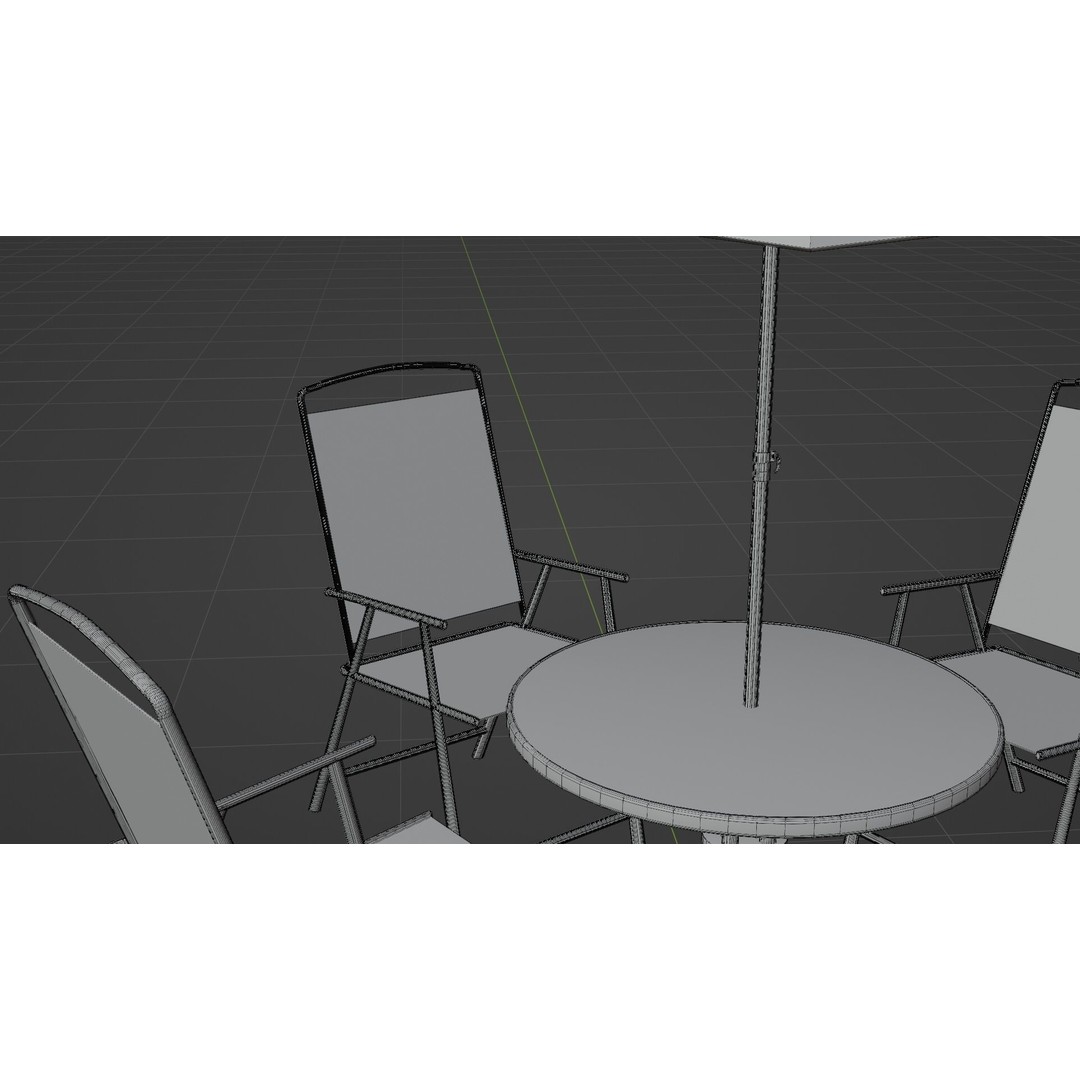 Umbrella Table Patio Chair 3D Model – Low Poly Outdoor Furniture, FBX - View 14