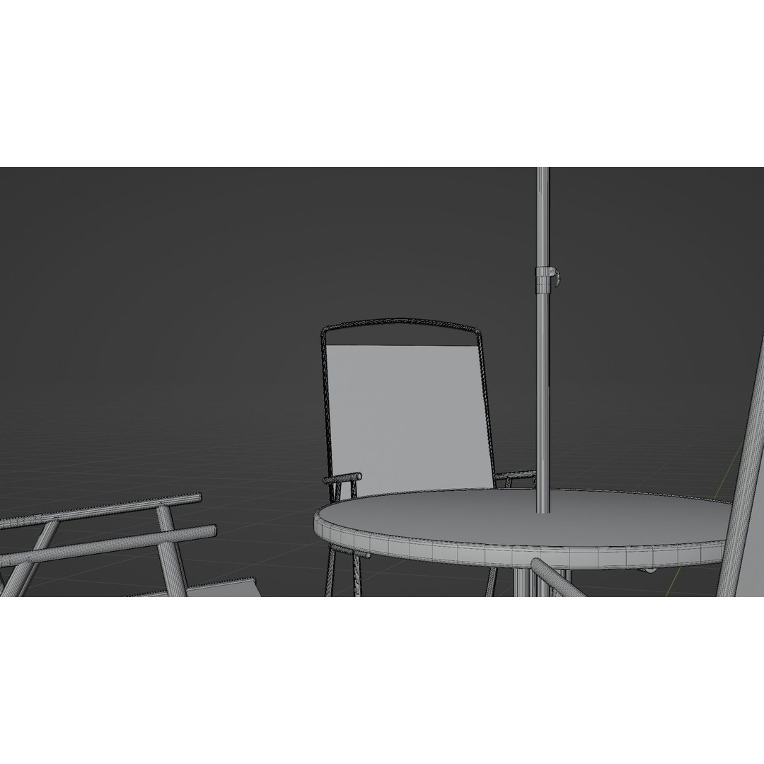 Umbrella Table Patio Chair 3D Model – Low Poly Outdoor Furniture, FBX - View 16