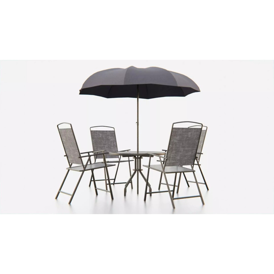 Umbrella Table Patio Chair 3D Model – Low Poly Outdoor Furniture, FBX - View 2
