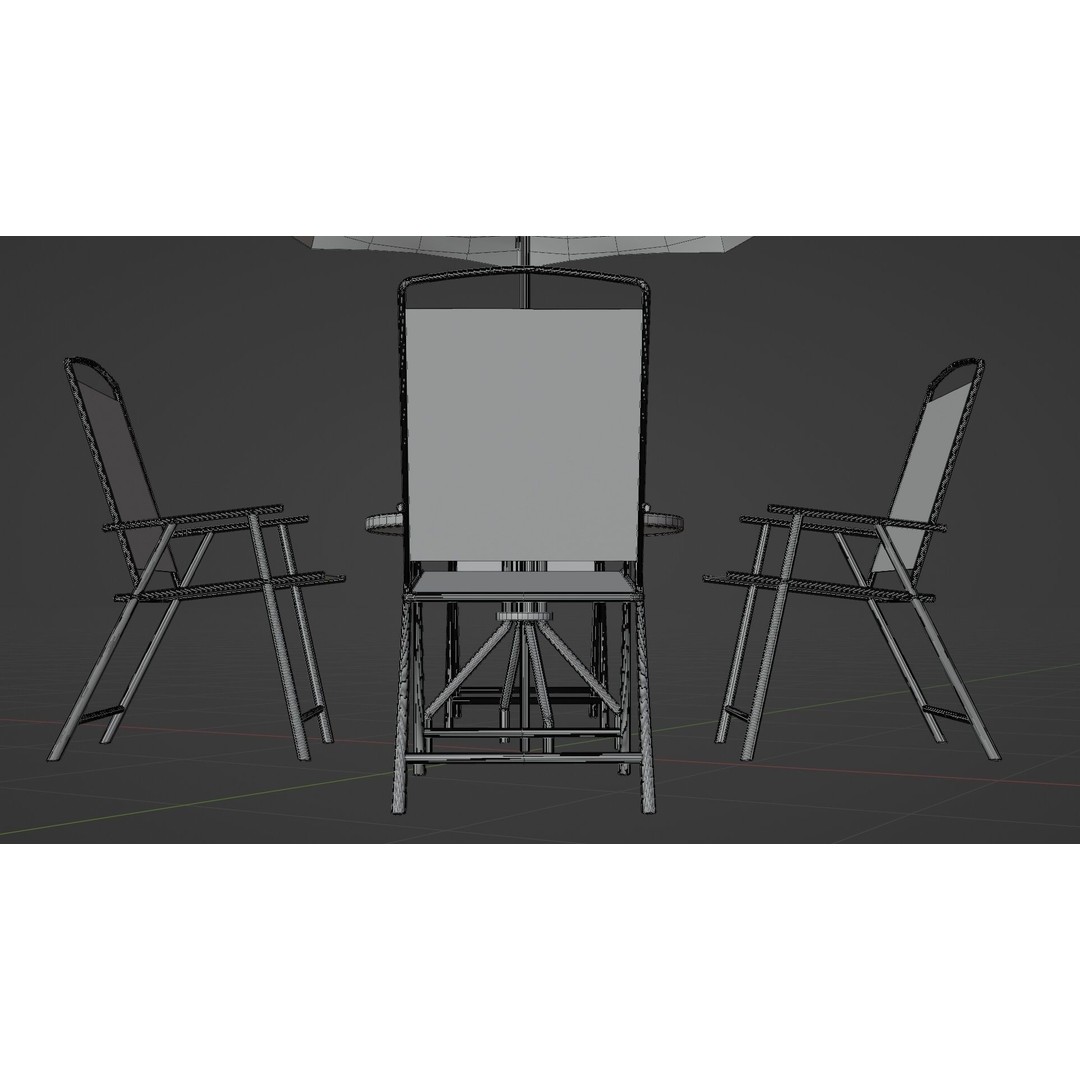 Umbrella Table Patio Chair 3D Model – Low Poly Outdoor Furniture, FBX - View 20