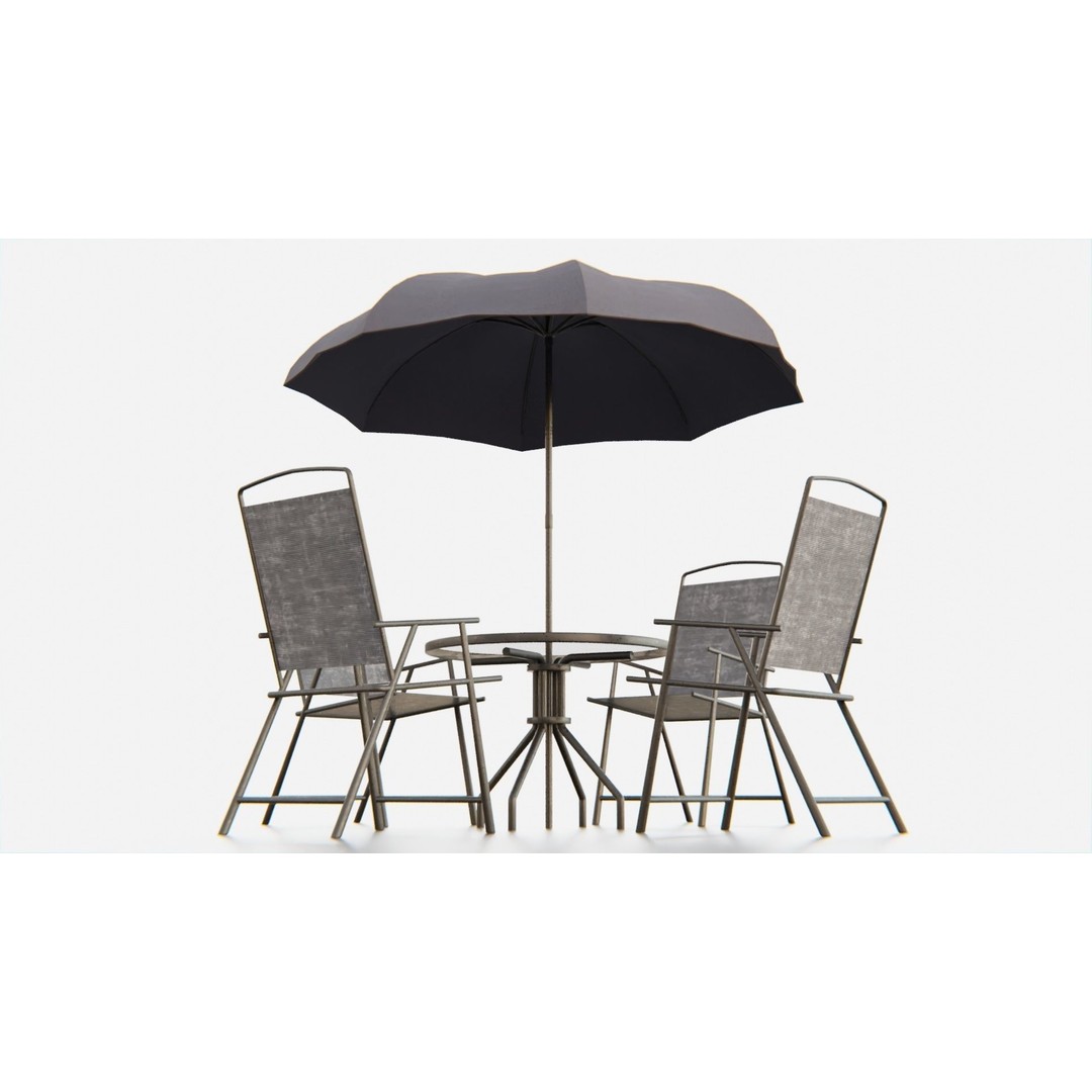 Umbrella Table Patio Chair 3D Model – Low Poly Outdoor Furniture, FBX - View 3