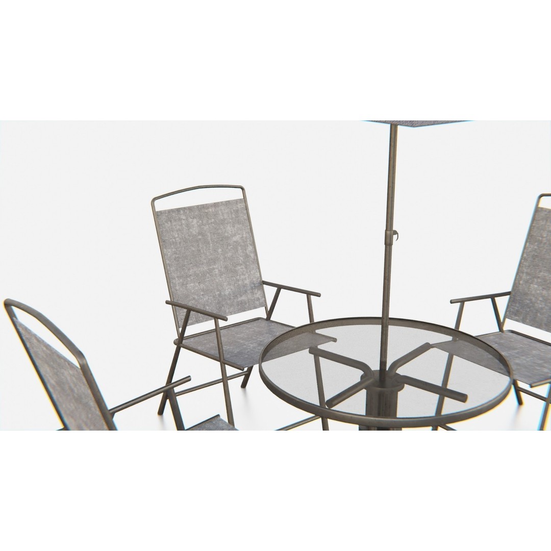 Umbrella Table Patio Chair 3D Model – Low Poly Outdoor Furniture, FBX - View 4