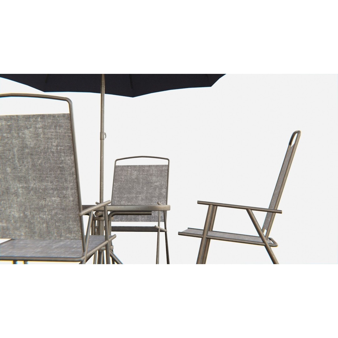 Umbrella Table Patio Chair 3D Model – Low Poly Outdoor Furniture, FBX - View 5