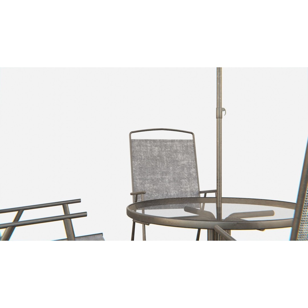 Umbrella Table Patio Chair 3D Model – Low Poly Outdoor Furniture, FBX - View 6