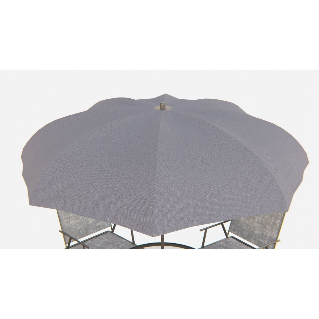 Umbrella Table Patio Chair 3D Model – Low Poly Outdoor Furniture, FBX - View 8