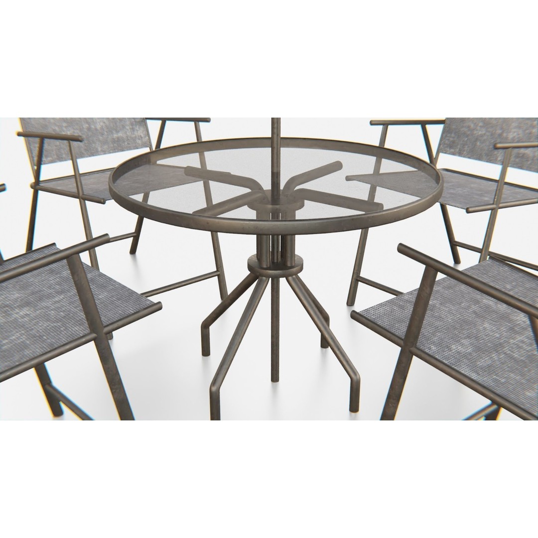 Umbrella Table Patio Chair 3D Model – Low Poly Outdoor Furniture, FBX - View 9