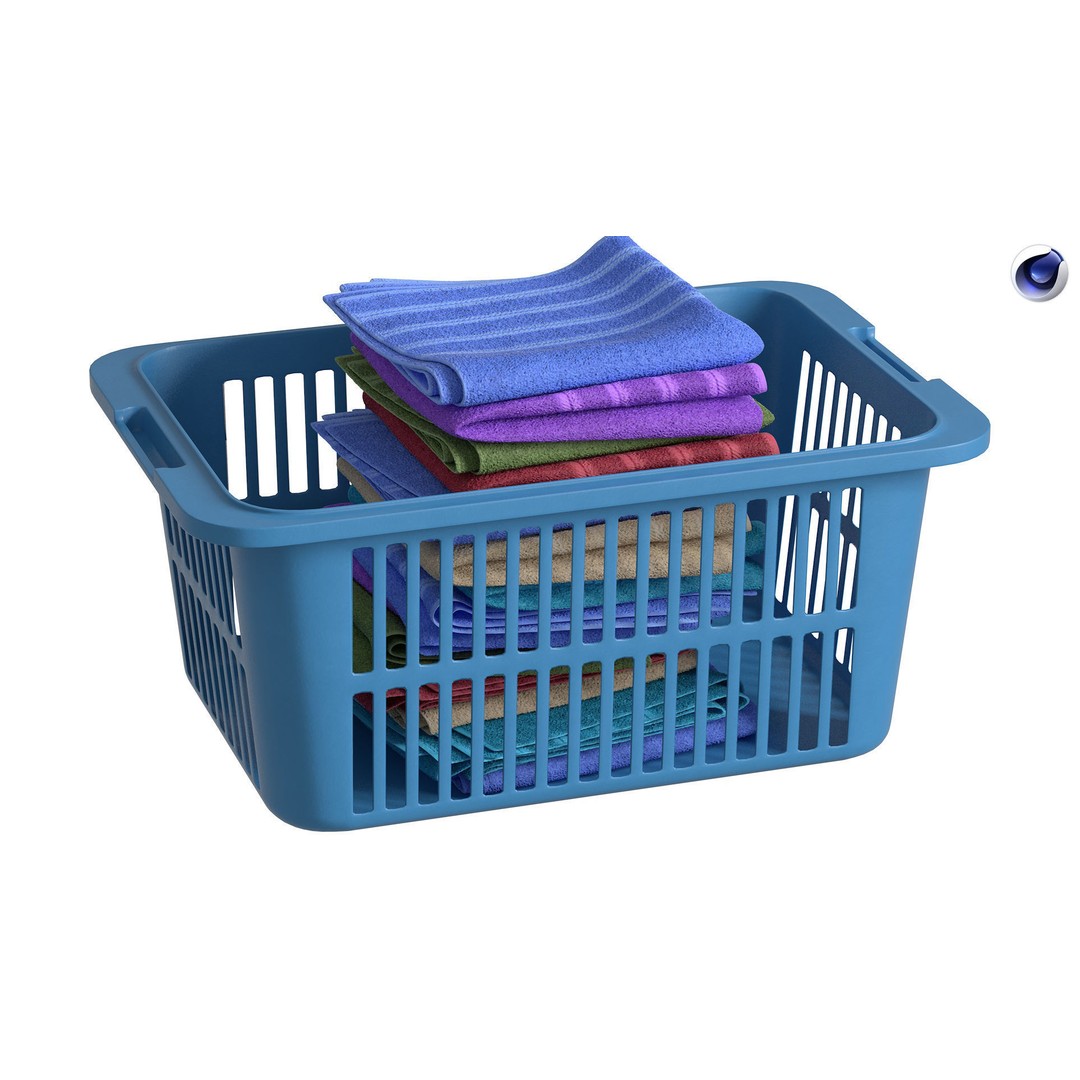 Basket Towels 3D Model – Low Poly Realistic Interior Asset, FBX - View 3