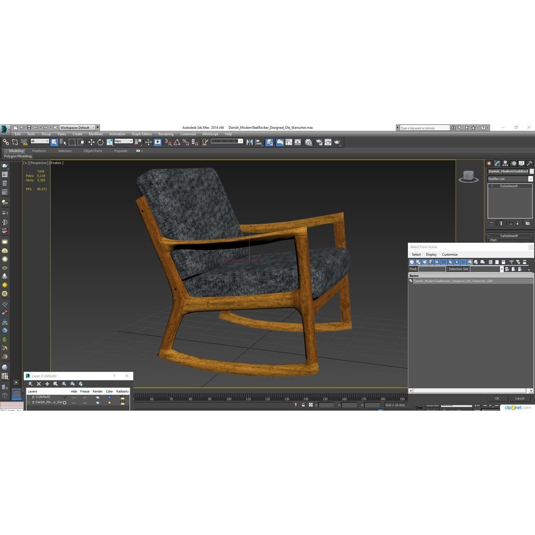 Danish Modern Teak Rocker 3D Model – Low Poly PBR Furniture, FBX - View 26
