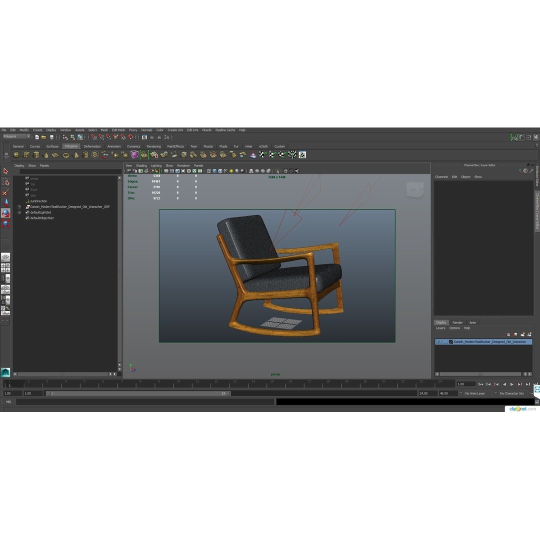 Danish Modern Teak Rocker 3D Model – Low Poly PBR Furniture, FBX - View 28