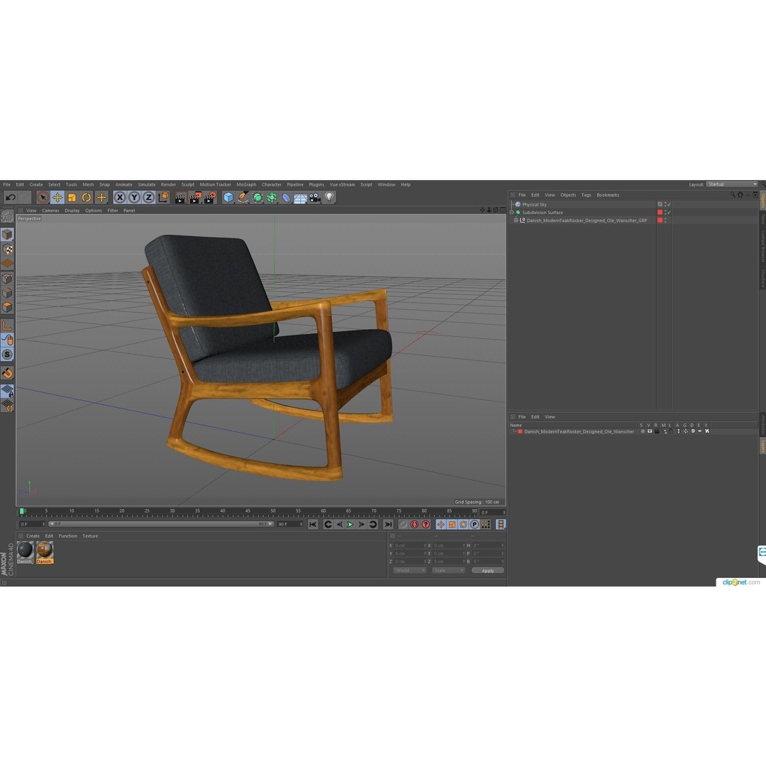 Danish Modern Teak Rocker 3D Model – Low Poly PBR Furniture, FBX - View 31