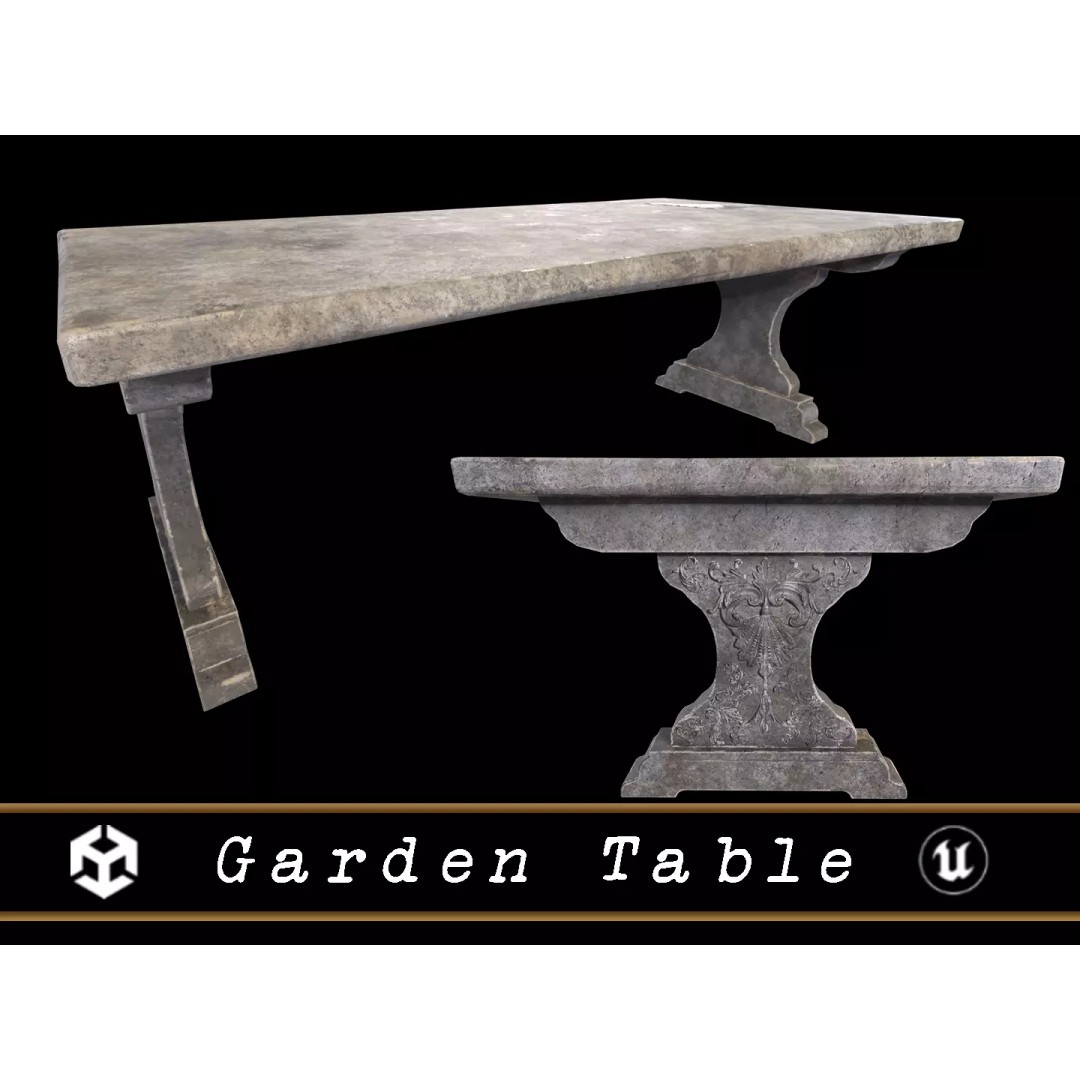 Garden Table 3D Model – Low Poly PBR Asset, FBX, OBJ, DAE - View 2