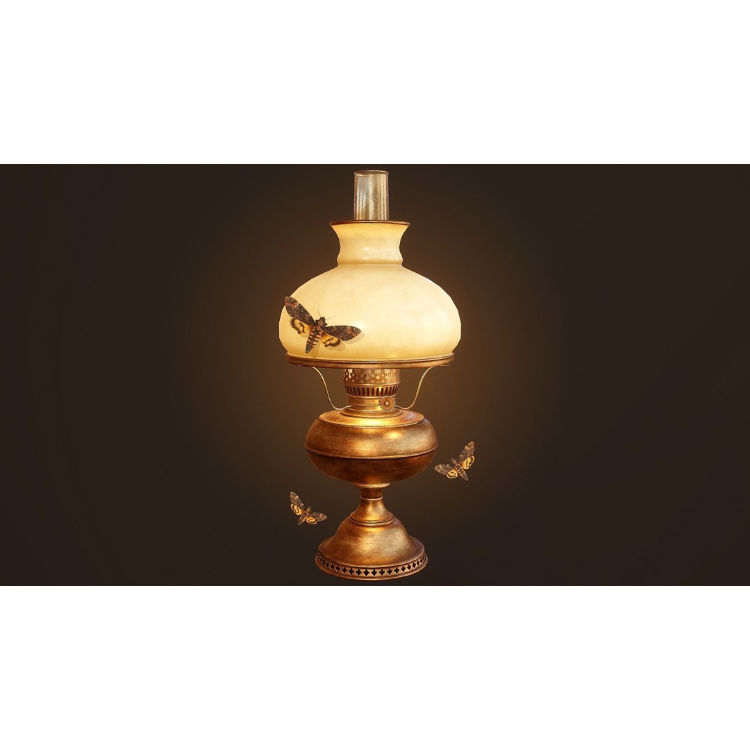 Oil Lamp 3D Model – Low Poly PBR Game Asset, FBX, OBJ - View 3