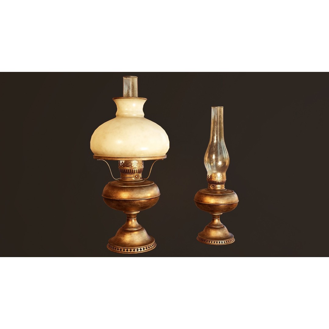Oil Lamp 3D Model – Low Poly PBR Game Asset, FBX, OBJ - View 4