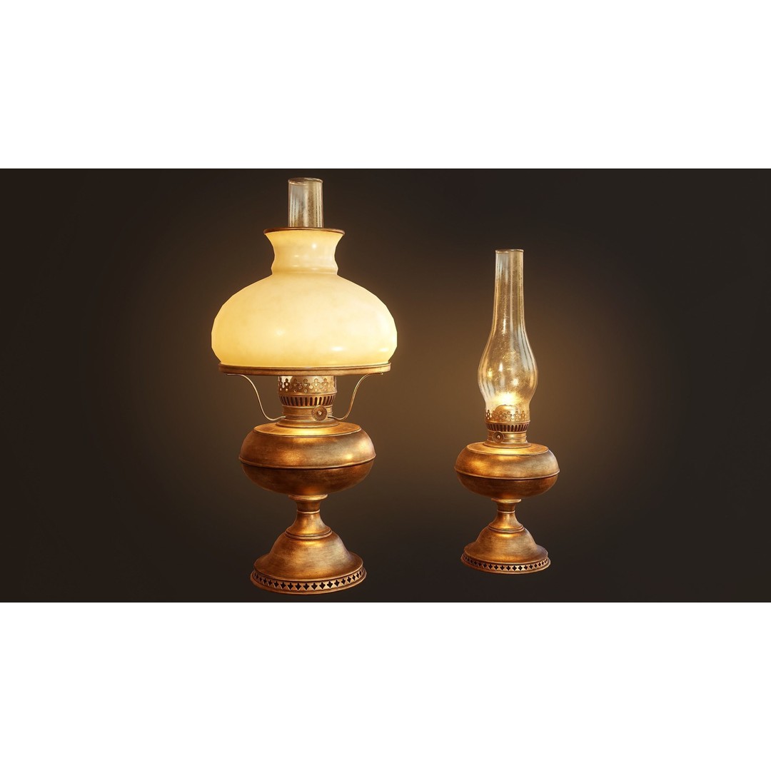 Oil Lamp 3D Model – Low Poly PBR Game Asset, FBX, OBJ - View 7